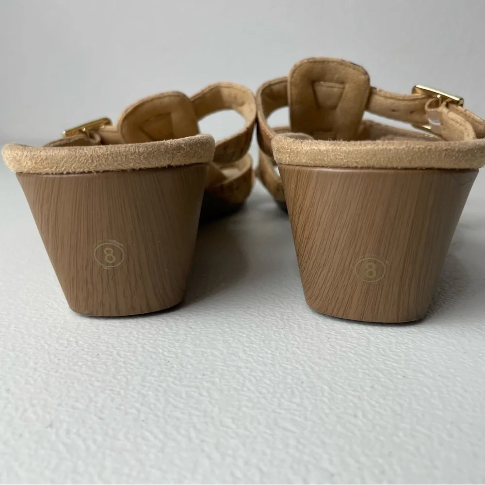 Vionic Tan Strappy Radia Cork Wedges Shoes Size 8